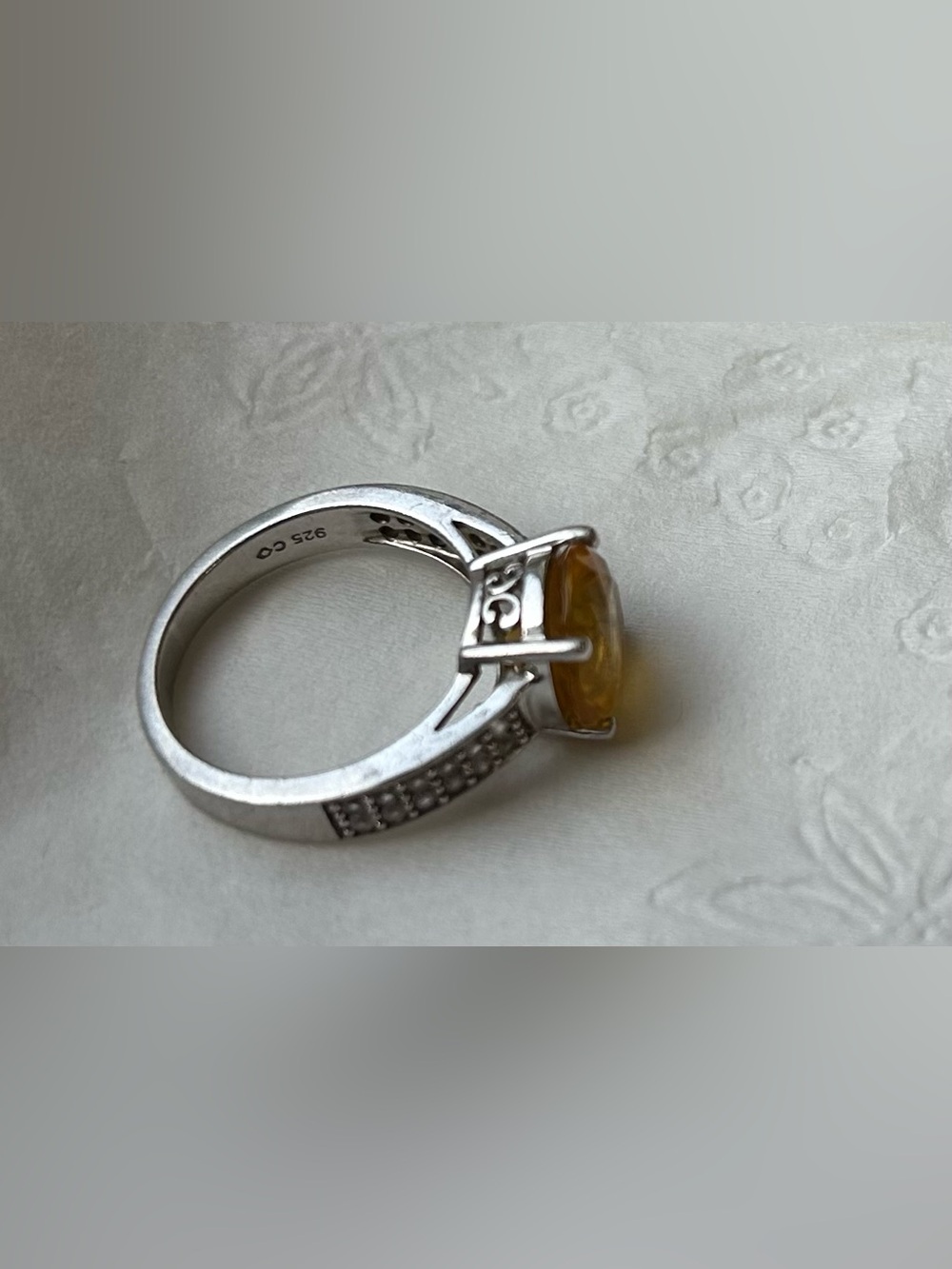 925 Sterling Silver Yellow Citrine-Style Cocktail Ring